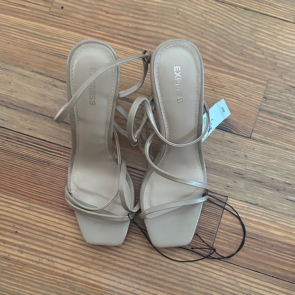 Express Neutral Strappy Square-Toe Heeled Sandals